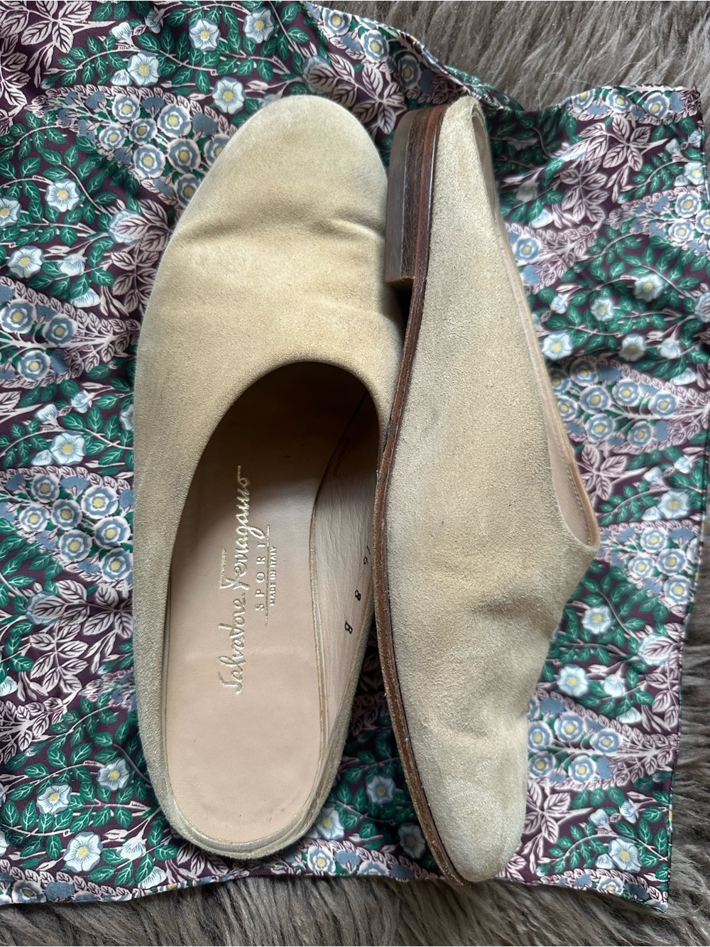 Salvatore Ferragamo Beige Suede Slip-On Mules 8 - Picture 4 of 5